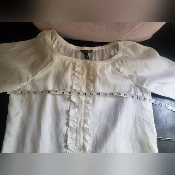 Lauren Ralph Lauren 100 Linen White Blouse button up - Picture 8 of 10